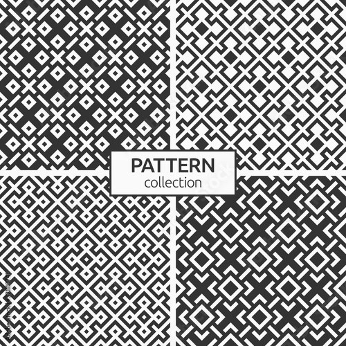 Set of four abstract rhombuses seamless patterns. Modern stylish textures. Regularly repeating geometrical ornaments. Digital paper, textile print, package, wallpaper. Vector monochrome backgrounds.