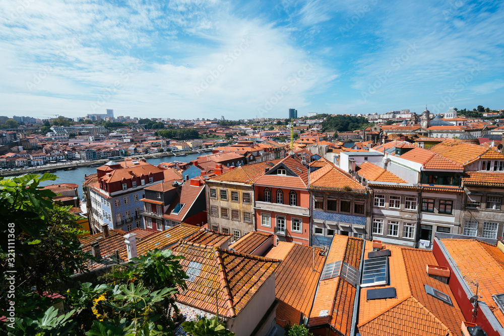 Colorful houses with orange roof in Porto, Portugal 2019.