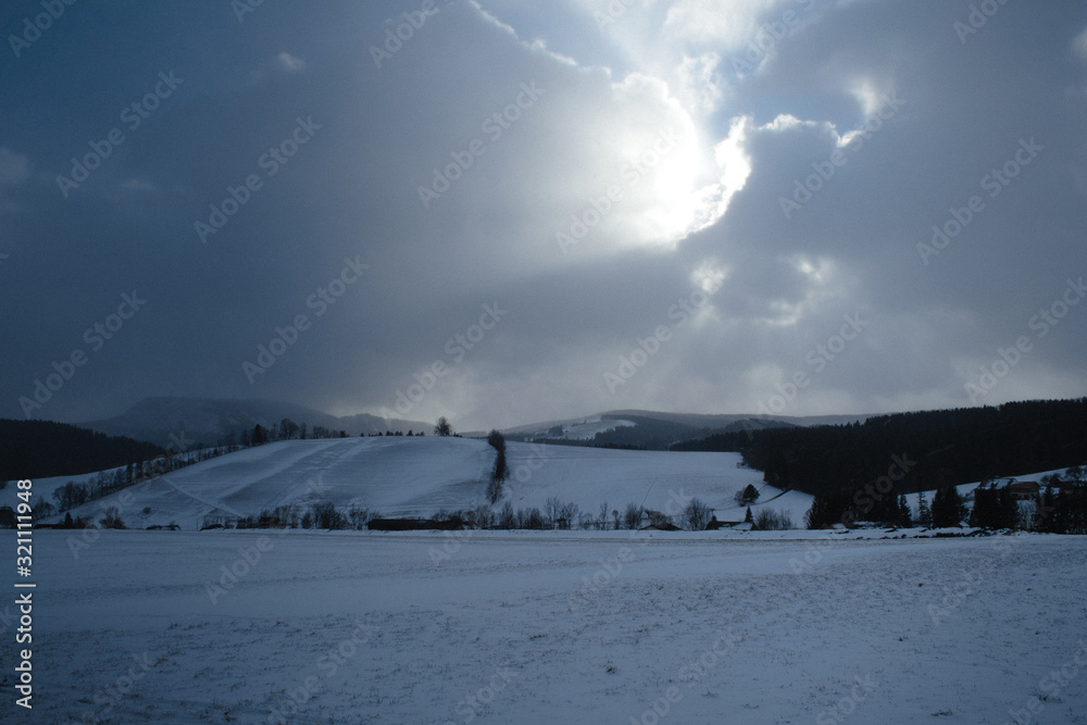 Alps in a snowstorm, snow in the mountains.