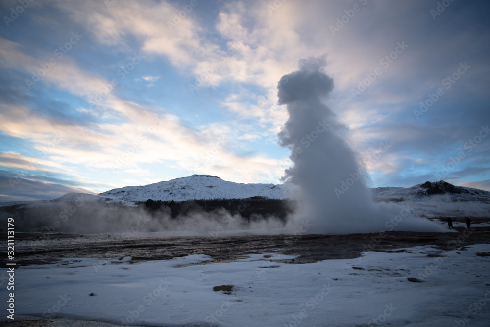 Geyser Strokkur is located in a geothermal area beside the Hvítá River on Iceland. It typically erupts around every 10 minutes. Its usual height is up to 30m.