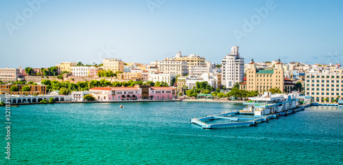 Port and skyline of San Juan, Puerto Rico. Panoramic landscape view. photo