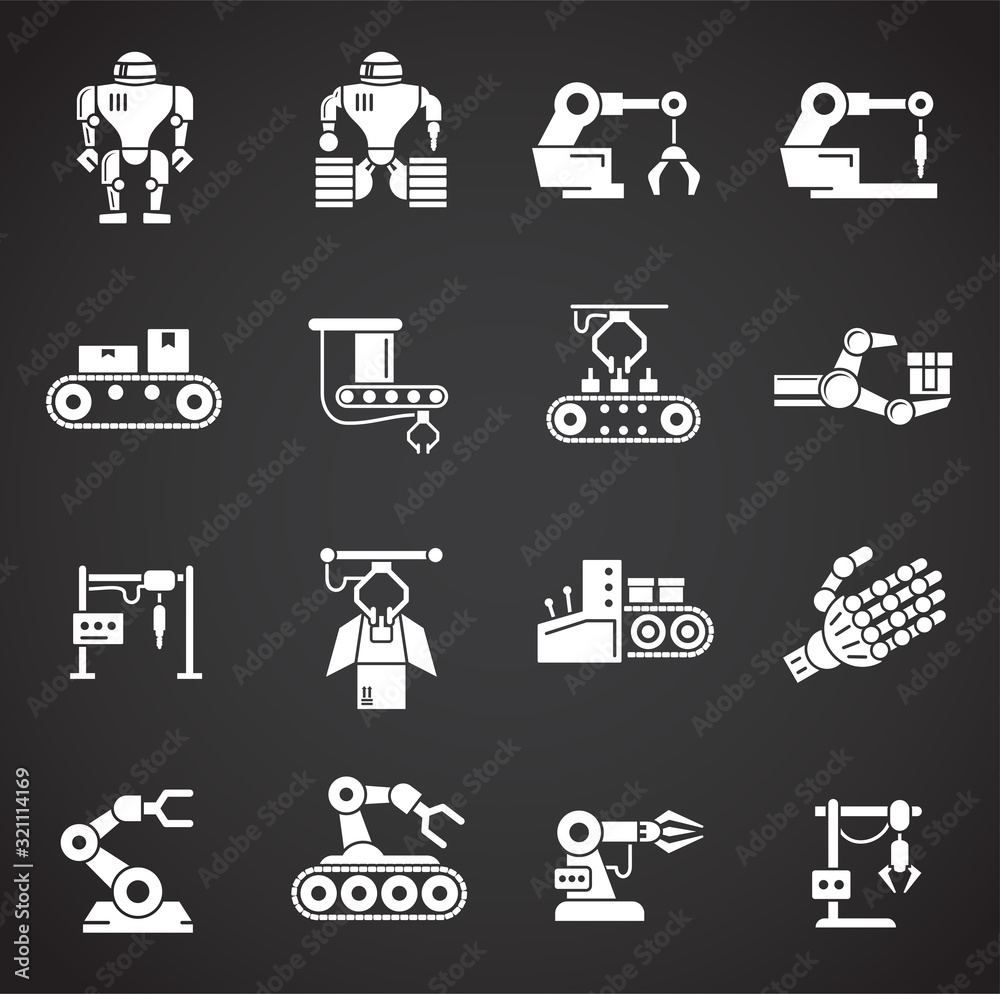 Robotic manufacture related icons set on background for graphic and web design. Creative illustration concept symbol for web or mobile app