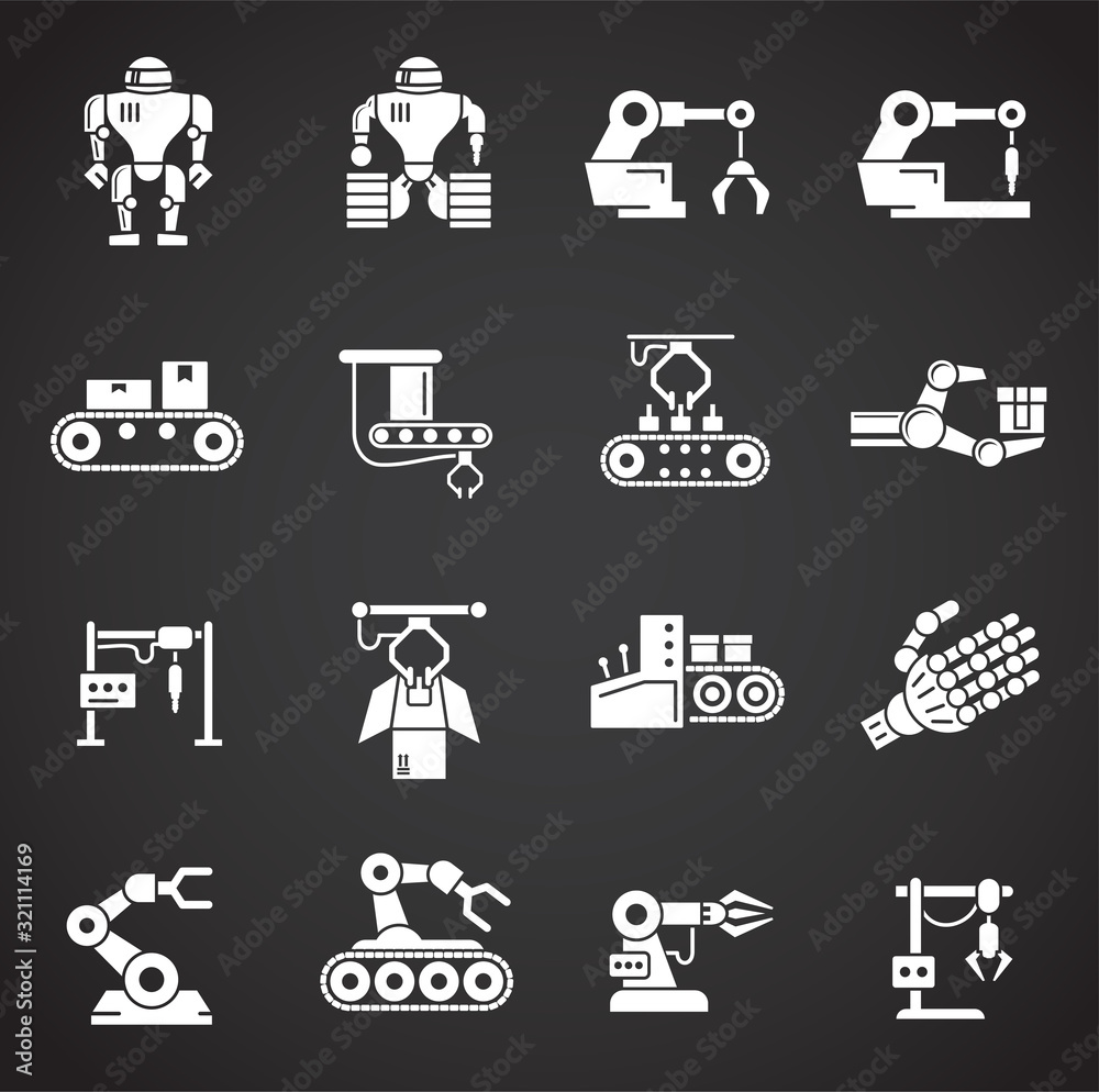 Robotic manufacture related icons set on background for graphic and web design. Creative illustration concept symbol for web or mobile app Robotic manufacture related icons set on background for graphic and web design. Creative illustration concept symbol for web or mobile app