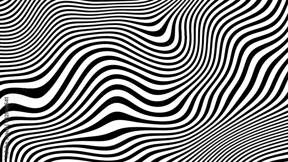 Vector - Diagonal black and white curved wave lines.Optical illusion.