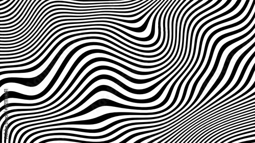 Vector - Diagonal black and white curved wave lines.Optical illusion.