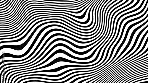 Vector - Diagonal black and white curved wave lines.Optical illusion.