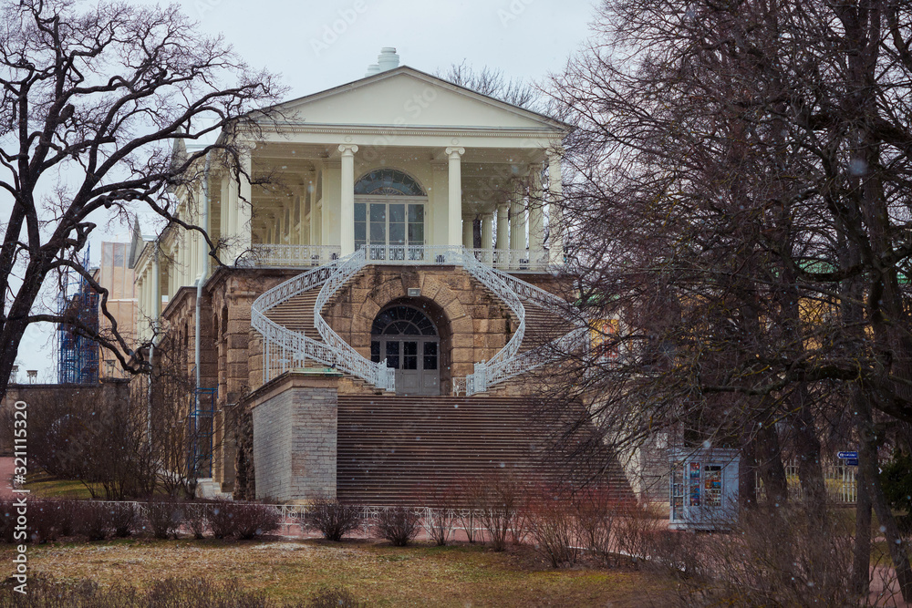 The Cameron Gallery Ensemble in Catherine Park without Hercules statue. 05 february 2020, Saint-Petersburg, Russia The Cameron Gallery Ensemble in Catherine Park without Hercules statue. 05 february 2020, Saint-Petersburg, Russia
