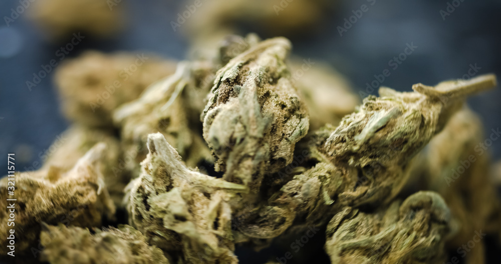 Medical Marijuana Buds on black background. Dried Cannabis Plant closeup Medical Marijuana Buds on black background. Dried Cannabis Plant closeup