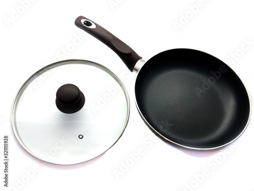 Fotografija Black pan and lid isolated on white background