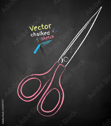 Vector color chalk drawn illustration scissors