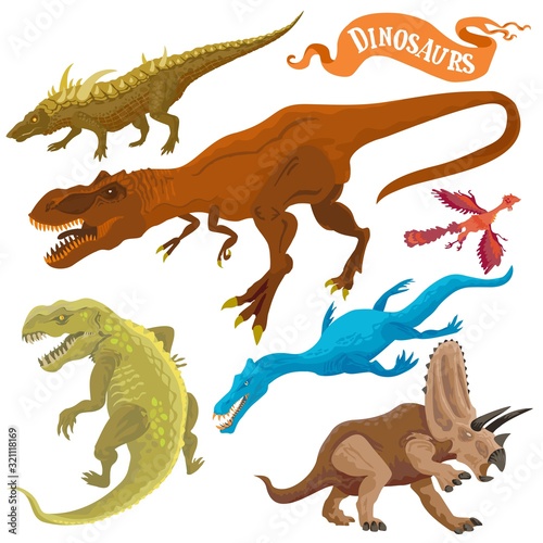 Dinosaurs isolated on white back vector format land hand draw illustration set 1