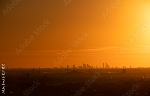 Milan, new panoramic skyline 2020. New buildings and skyline of the city. The alps and the Monviso peak (3841m), more than 150 miles away, are on the background.