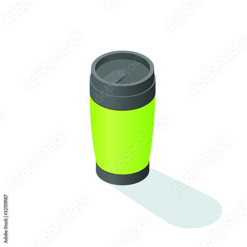 Vector isometric thermo pot for hot coffee or tea. Take away eco friendly  mug.
