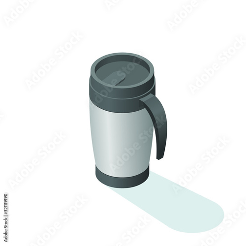 Vector isometric thermo pot for hot coffee or tea. Take away eco friendly  mug.