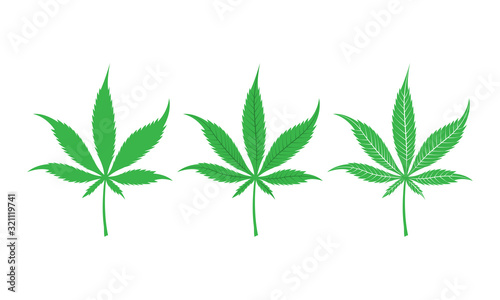 Green cannabis leaves set isolated on white background. Vector