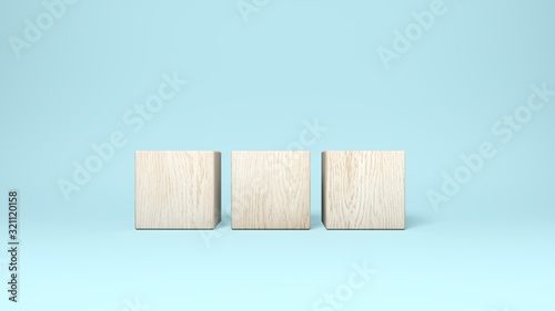 Fototapeta Naklejka Na Ścianę i Meble -  Wooden cubes isolated on blue background. 3d illustration. Multiple objects.