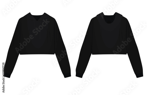 Woman black crop hoodie. vector illustration