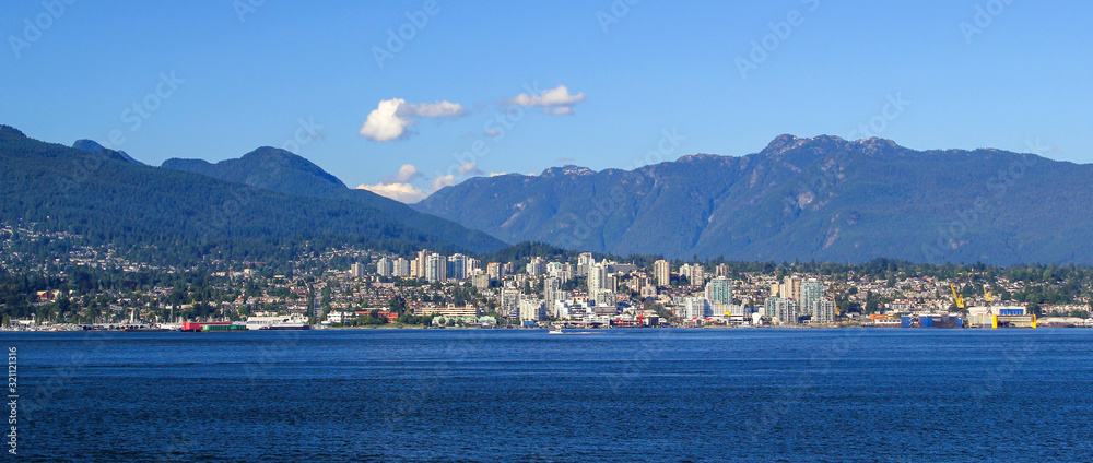 Wonderful view on a beutiful day with a clear blue sky to North Vancouver / British Columbia / Canada
