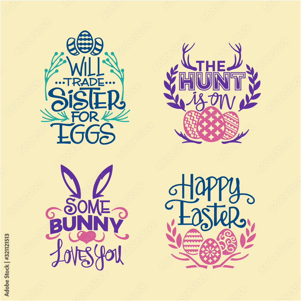 Fototapeta premium Set of Happy Easter Quote and phrase for greeting card