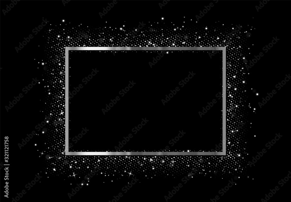 Frame with silver glitter by border. Realistic Holiday decoration ...