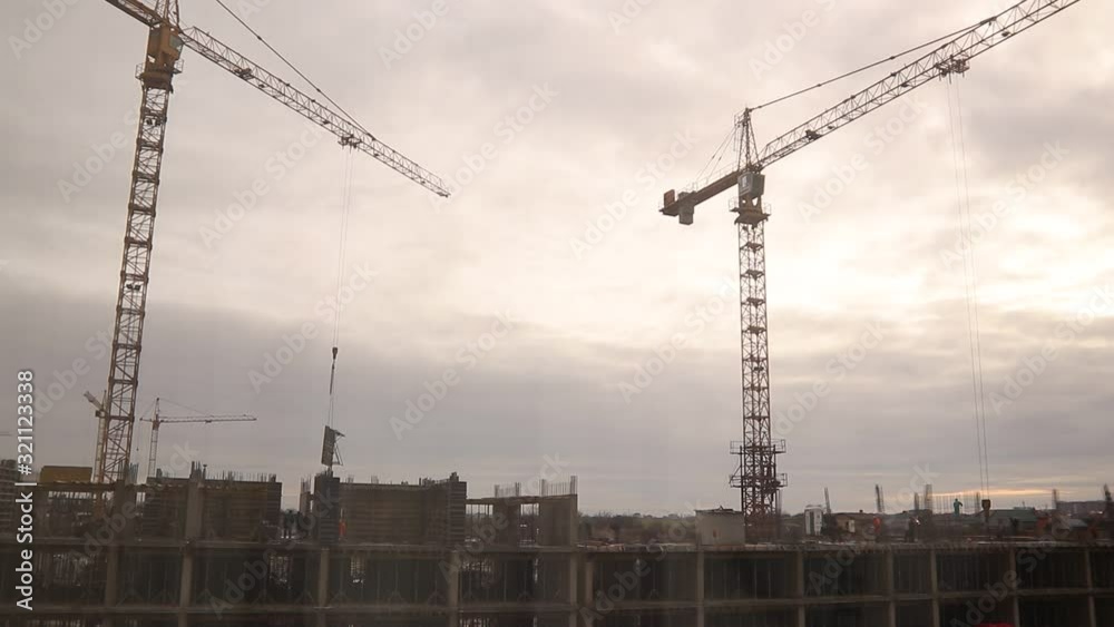 timelapse construction cranes and many builders are building a skyscraper timelapse construction cranes and many builders are building a skyscraper