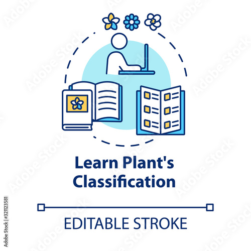 Learn plants classification concept icon. Home gardening. Houseplants caring. Flowers sorts idea thin line illustration. Vector isolated outline RGB color drawing. Editable stroke