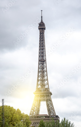 Eiffel Tower on a cloudy day. Paris, France.