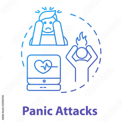 Panic attacks concept icon. Feeling of fear, phobia. Stress symptoms. Personality disorder. Mental illness idea thin line illustration. Vector isolated outline RGB color drawing