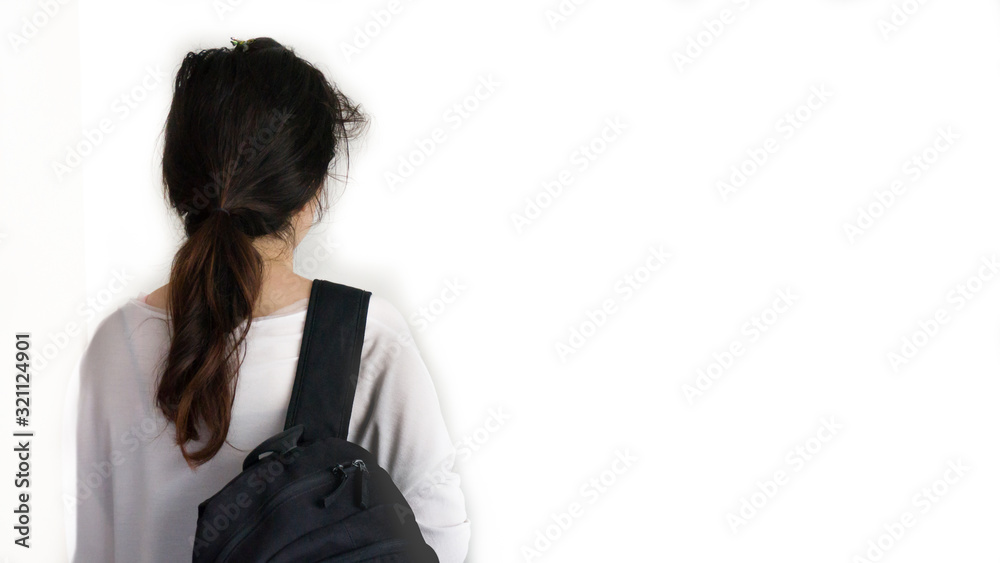 Back to school concept. The young college student with bag is ready to start school / university. The holiday term / time is over. Time to go to school. Copy space. Time to go. Time to say goodbye. Back to school concept. The young college student with bag is ready to start school / university. The holiday term / time is over. Time to go to school. Copy space. Time to go. Time to say goodbye.