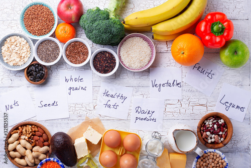 Ovo-lacto vegetarian healthy diet concept. photo