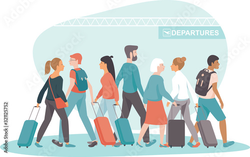 passengers with luggage crowding in departures area