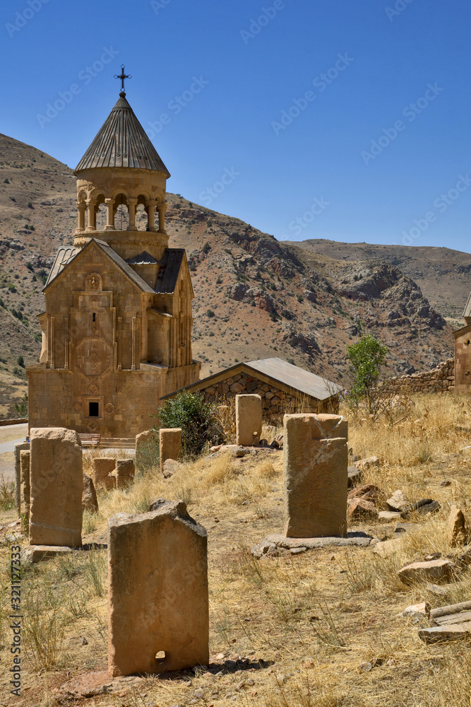 Armenia, Noravank: Mausoleum church with cross stones