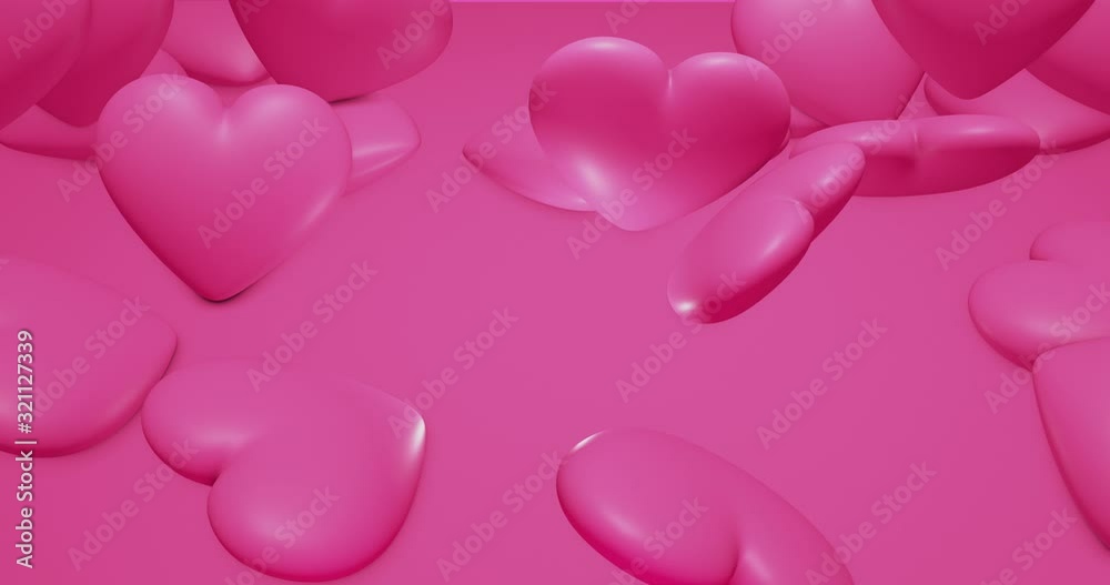 Pink cute falling polygonal hearts. Valentines Day. event background. 3D rendering animation 4k
