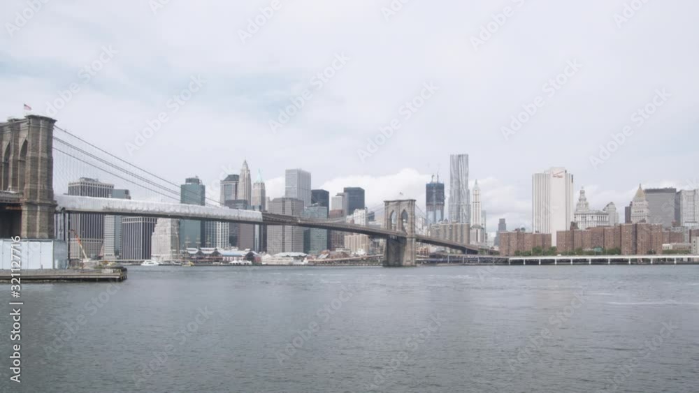 WS, Lockdown, View of Brooklyn Bridge and Manhattan, New York, USA WS, Lockdown, View of Brooklyn Bridge and Manhattan, New York, USA