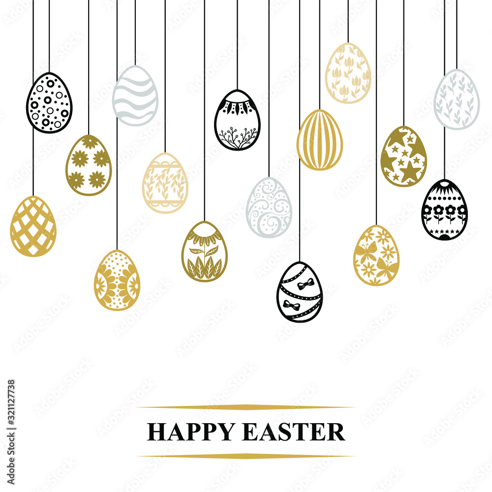Naklejka premium Vector illustrations of Easter card with decorative contour eggs hang