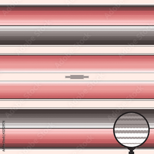 Tea Rose Pink and Gray South Western Serape Blanket Stripes Seamless Vector Pattern. Ethnic Boho Background. Rug Texture with Threads. Native American Textile. Tile Swatch Included.
