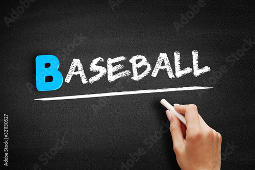 Baseball text on blackboard, sport concept background