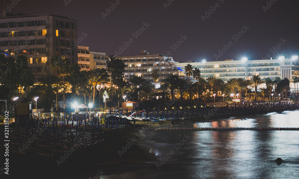 Fig Tree Beach in Protaras at night. One of the popular beaches in Europe.