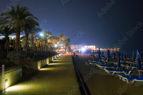 Beach promenade in Protaras  Cyprus at night.
