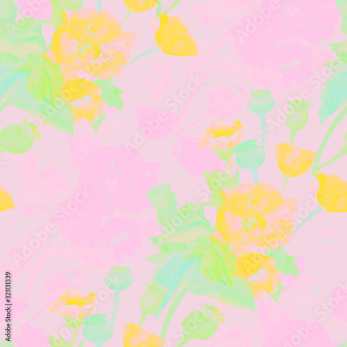 Watercolor seamless pattern of poppiesd.