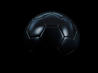 Black football or soccer ball against black background