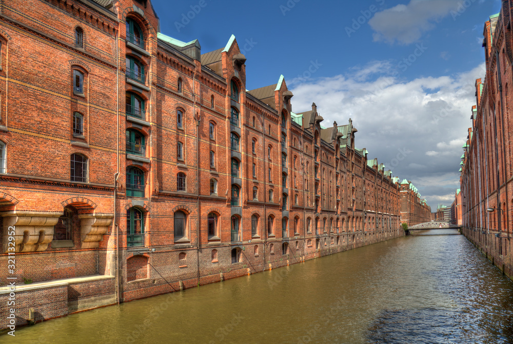 Canal and warehouses in Hamburg, Germany