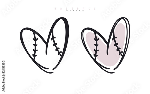 Baseball love. Heart for Valentine's Day. Sports vector illustration. Logo for poster design, postcard, print for t-shirts.