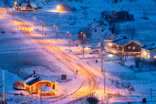 Grotfjord Village In The Winter Time, Kvaloya, Troms, Norway