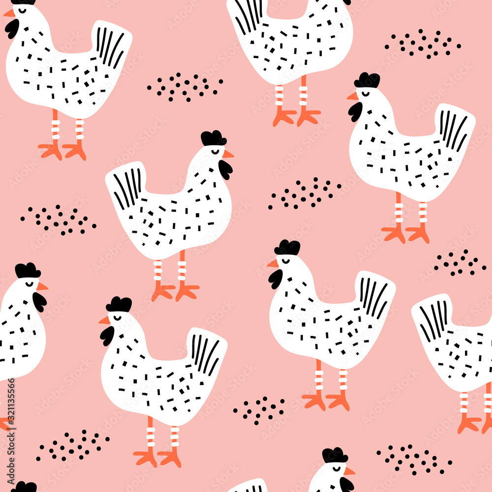 Seamless pattern with cute hens creative baby texture