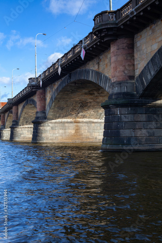 Detail of The Palacky Bridge, Prague, Czech Republic. It is one of the oldest functioning bridges over the Vltava in Prague after the Charles Bridge.
