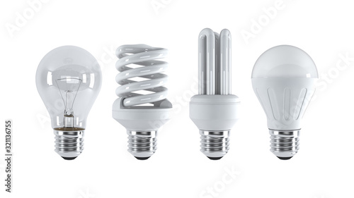 Different type of light bulbs. (3d illustration)
