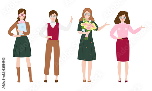 Smiling women in stylish casual clothing vector illustration