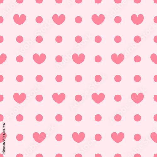 Polka dot pattern with hearts. Seamless vector background