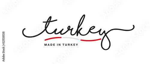 Made in Turkey handwritten calligraphic lettering logo sticker flag ribbon banner
